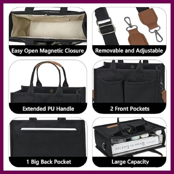 Canvas Tote Bag Large Capacity Work Laptop Travel Purse Chic Minimal - Picture 6 of 8